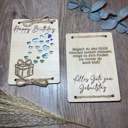 Geldgeschenk aus Holz Happy Birthday