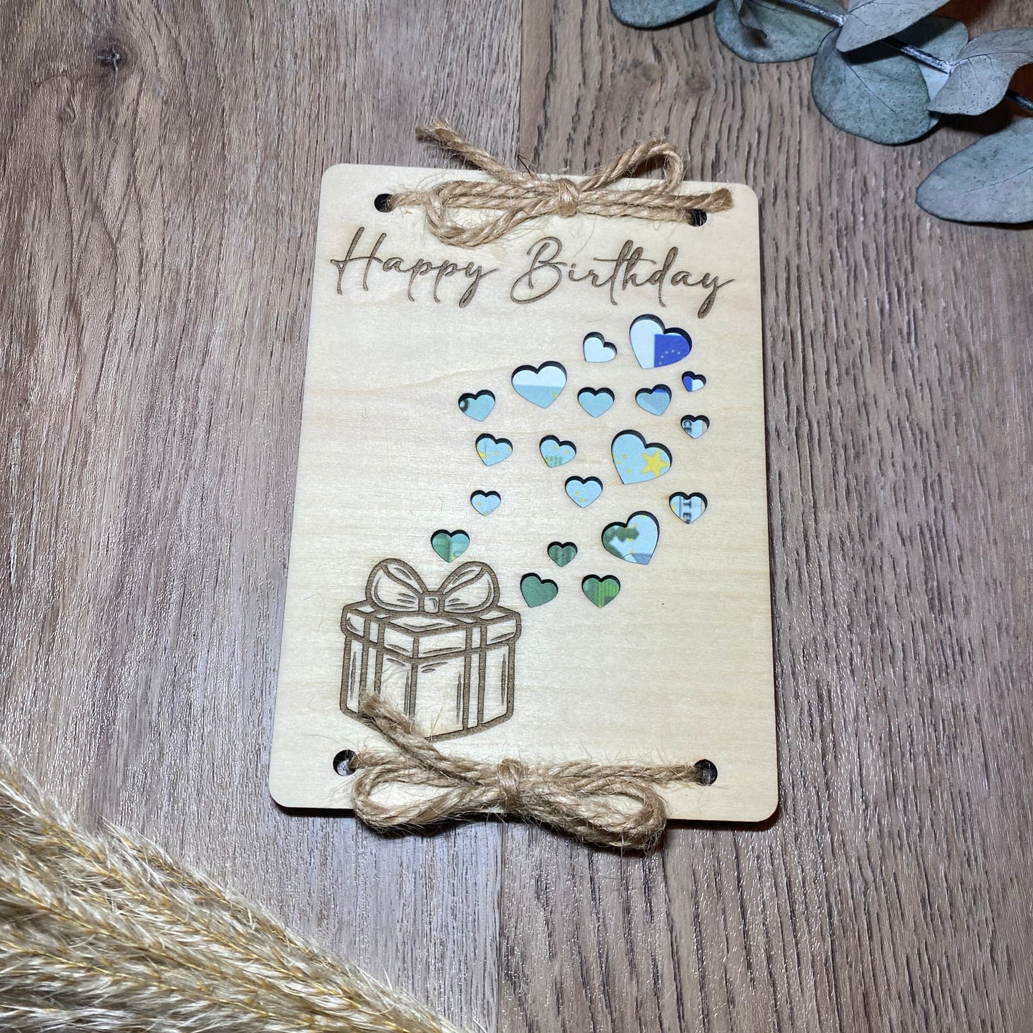 Geldgeschenk aus Holz Happy Birthday