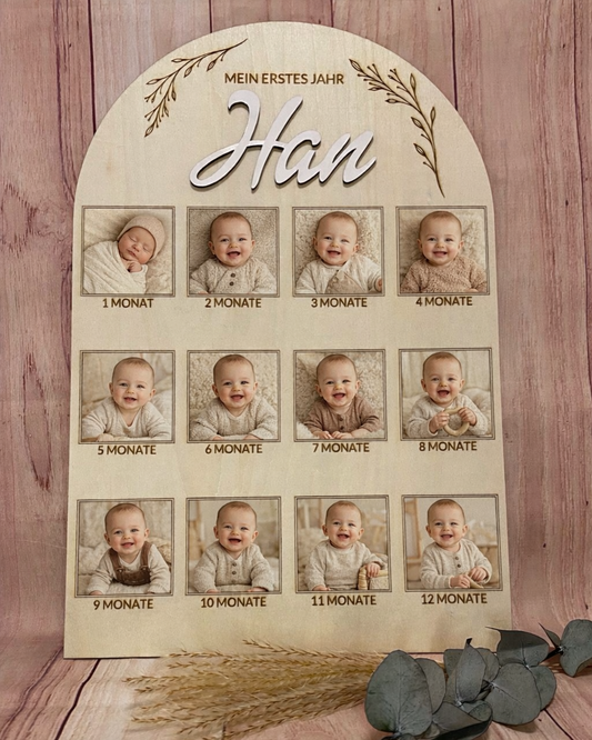 "Mein erstes Jahr" Meilensteintafel aus Holz