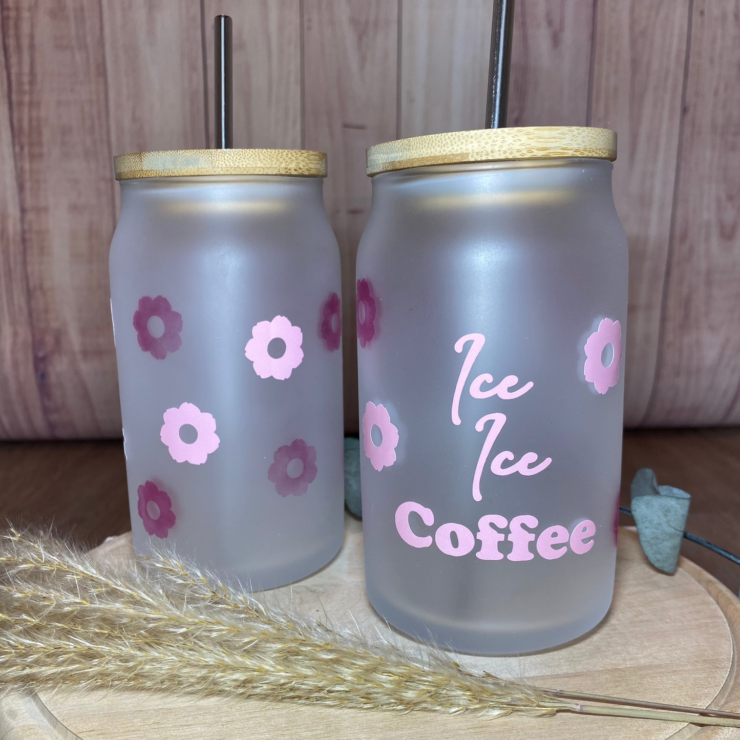 "Ice Ice Coffee" Glas mit Farbverlauf bei eisgekühlten Getränken. Inkl. Bambusdeckel und Strohhalm