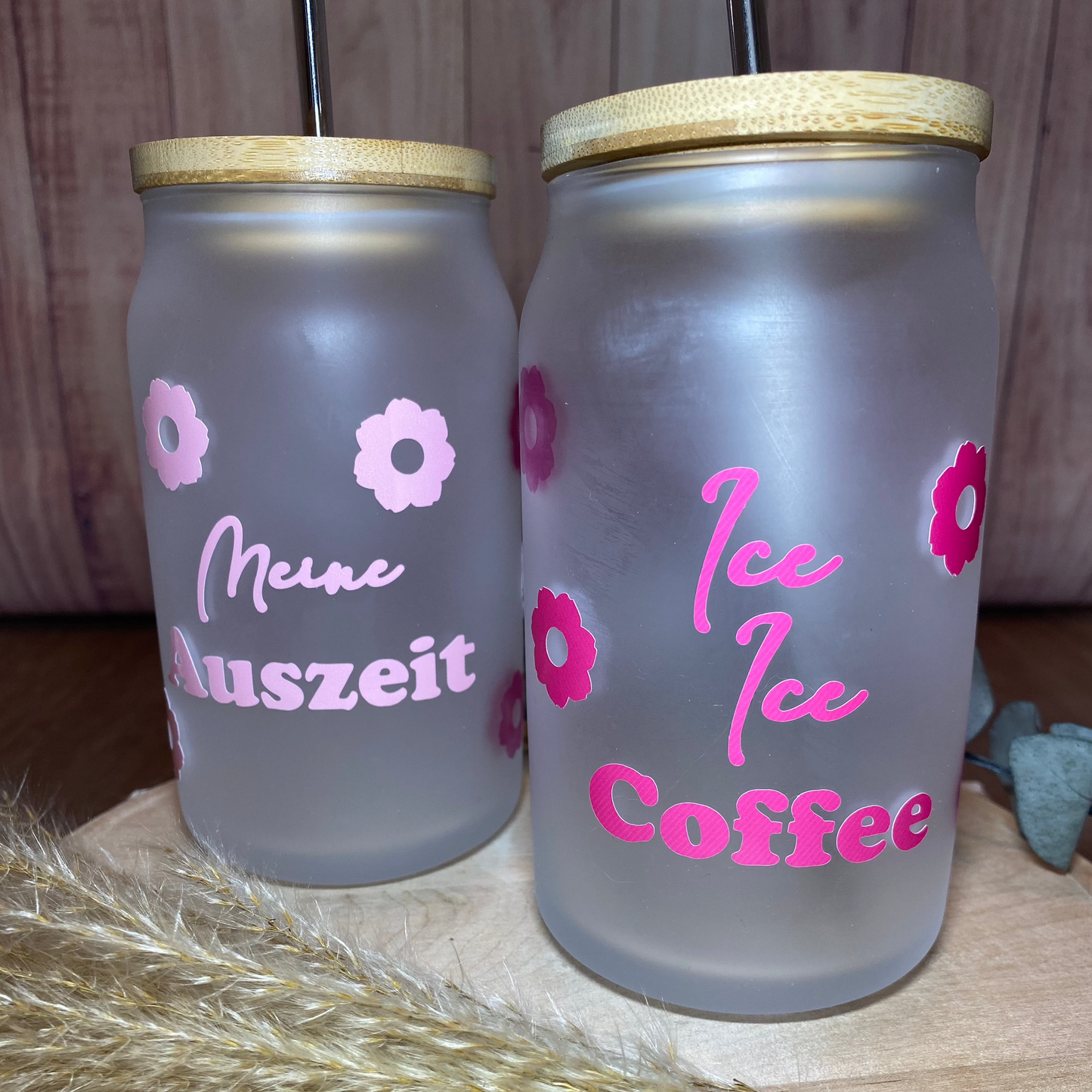 "Ice Ice Coffee" Glas mit Farbverlauf bei eisgekühlten Getränken. Inkl. Bambusdeckel und Strohhalm