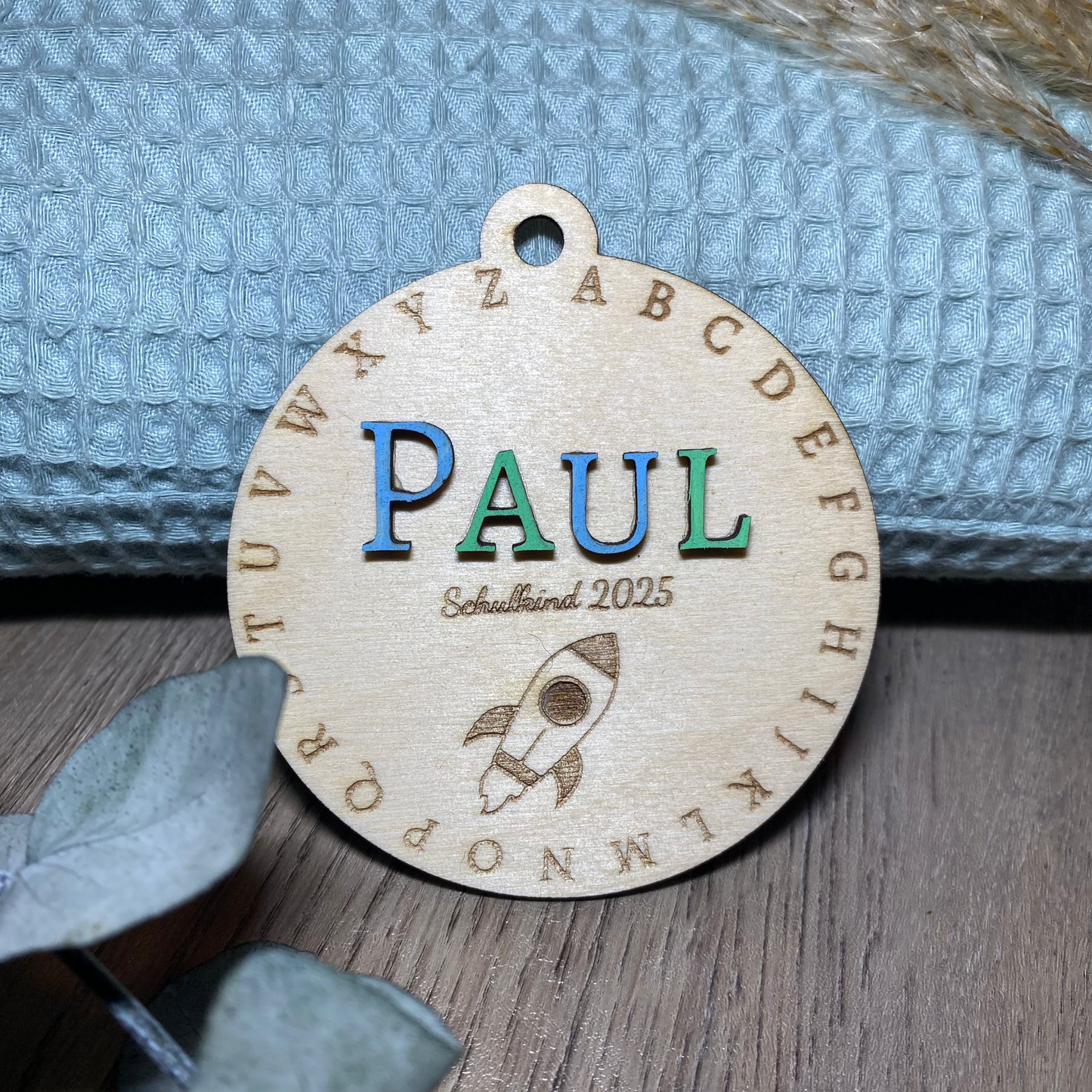 Schultüten Anhänger mit Namen aus Holz
