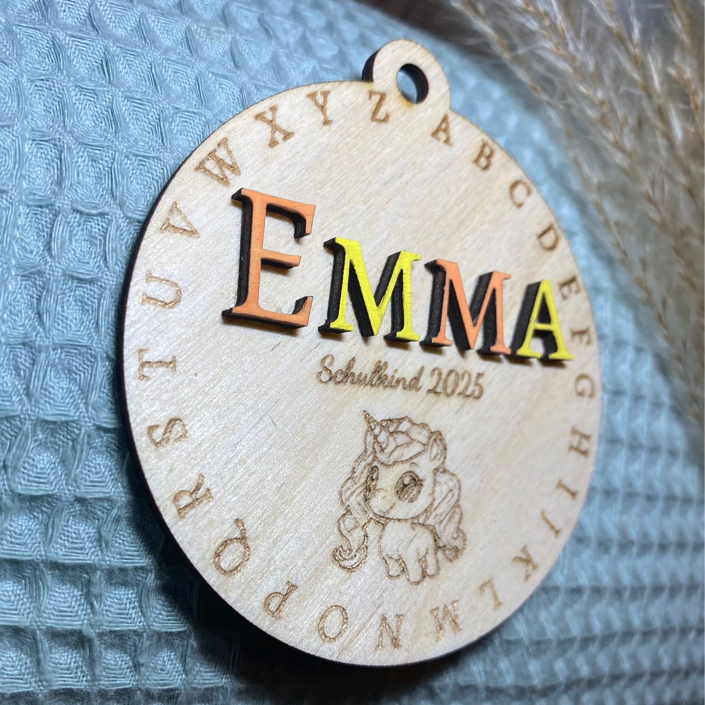 Schultüten Anhänger mit Namen aus Holz
