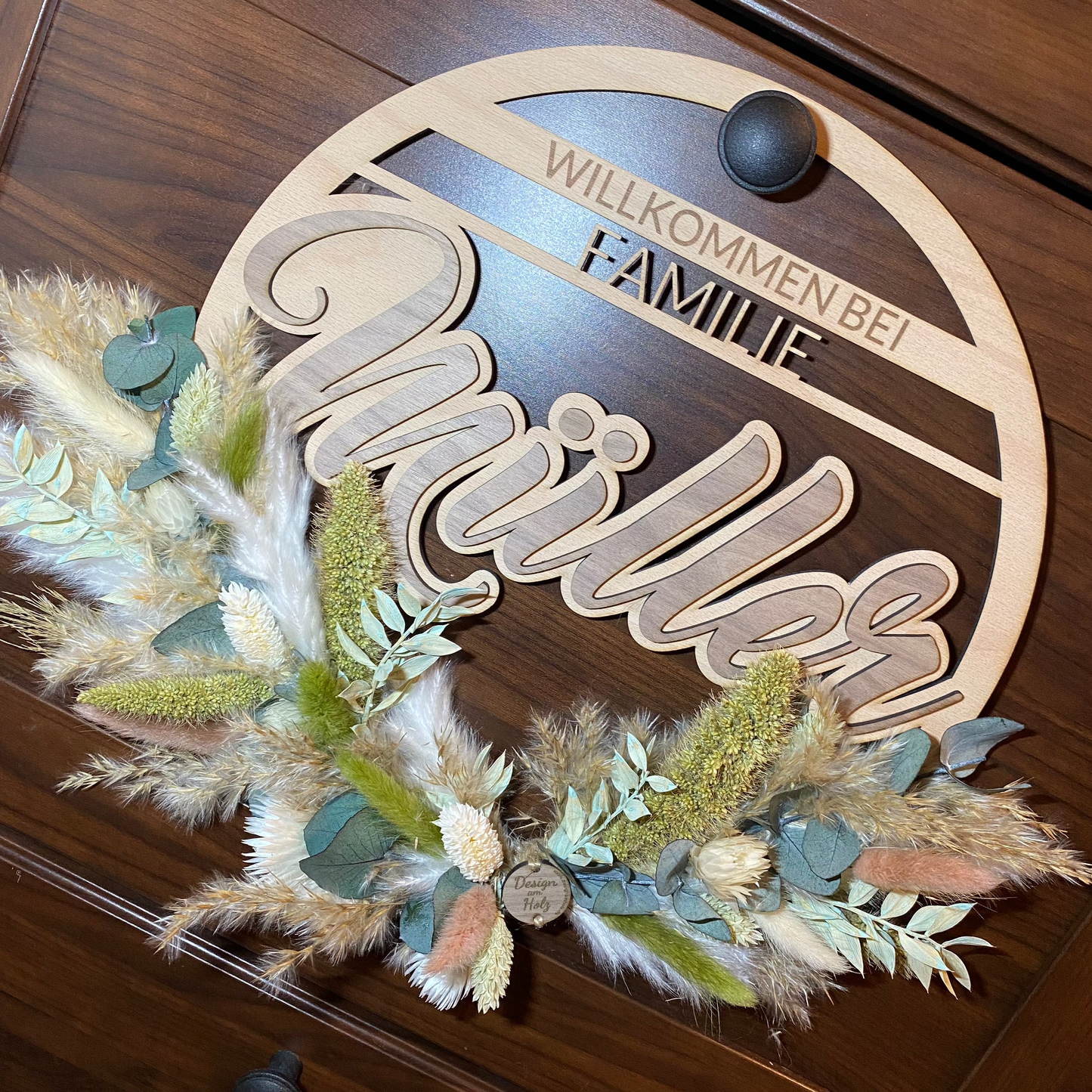 Personalisierter Familienkranz mit Trockenblumen