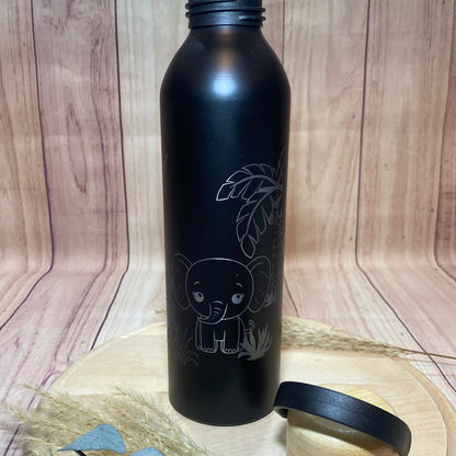 Edelstahlflasche in schwarz mit Safari Tiere