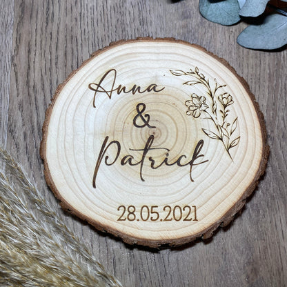 Personalisierte Holzscheibe zur Hochzeit
