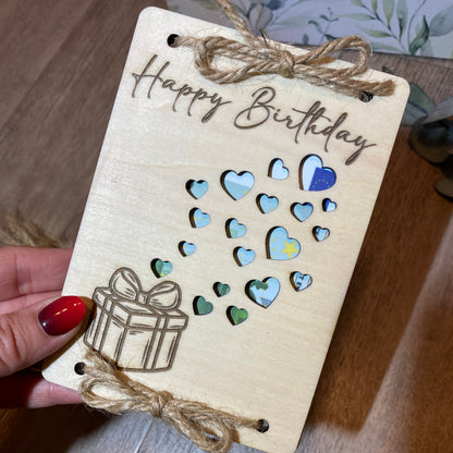 Geldgeschenk aus Holz Happy Birthday