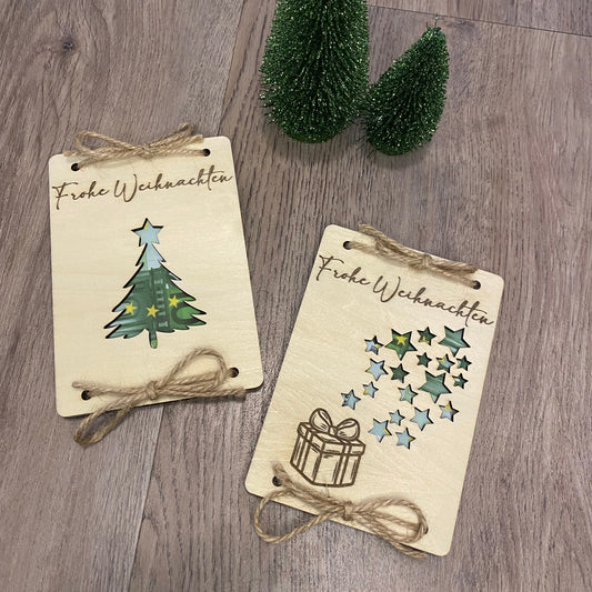 Geschenkkarte aus Holz "Frohe Weihnachten"