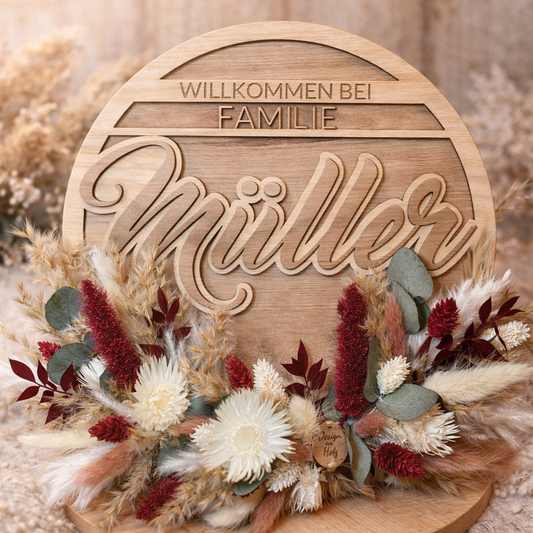 Personalisierter Familienkranz mit Trockenblumen