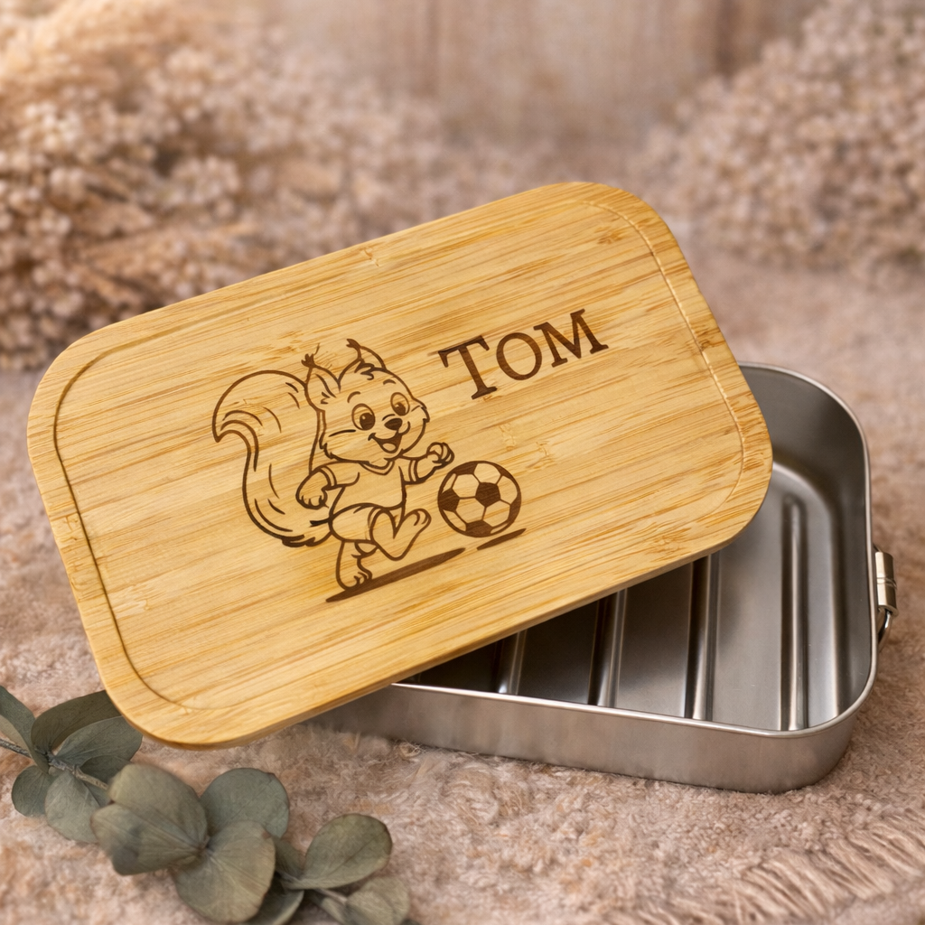 Lunchbox aus Edelstahl mit Bambusdeckel