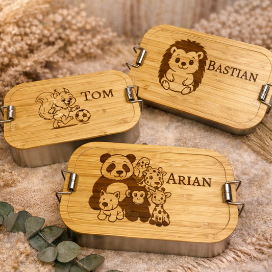 Lunchbox aus Edelstahl mit Bambusdeckel