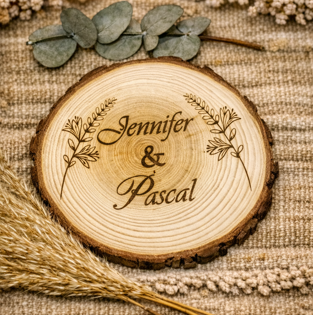 Personalisierte Holzscheibe perfekt als Hochzeitsgeschenk
