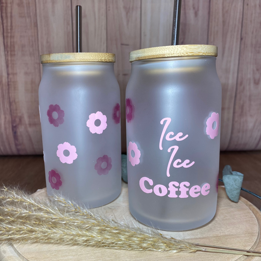 "Ice Ice Coffee" Glas mit Farbverlauf bei eisgekühlten Getränken. Inkl. Bambusdeckel und Strohhalm