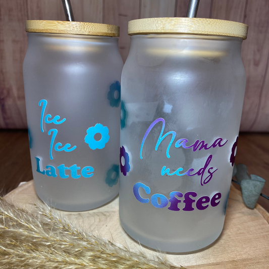 "Ice Ice Latte" Glas mit Farbverlauf bei eisgekühlten Getränken. Inkl. Bambusdeckel und Strohhalm