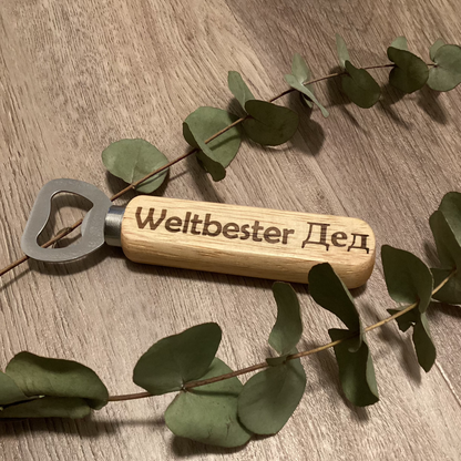 Flaschenöffner aus Holz mit persönlicher Note