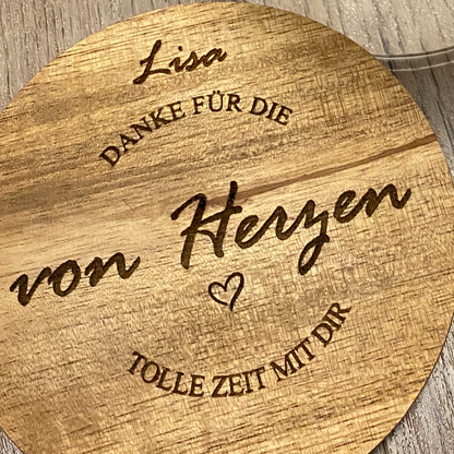 Personalisiertes Vorratsglas mit Holzdeckel. Als Abschiedsgeschenk für Erzieher, Lehrer, Freunde, Familie