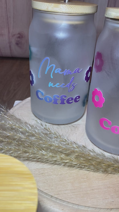 "Ice Ice Coffee" Glas mit Farbverlauf bei eisgekühlten Getränken. Inkl. Bambusdeckel und Strohhalm