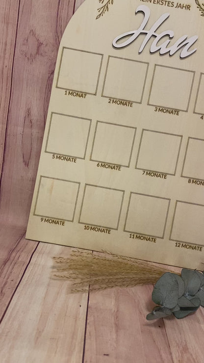 "Mein erstes Jahr" Meilensteintafel aus Holz
